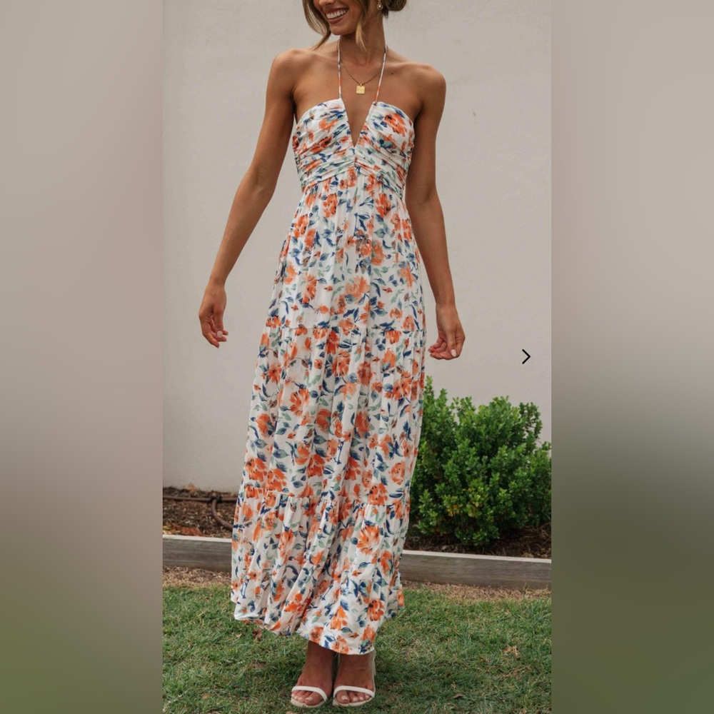 TOPERTH HALTERNECK TIERED SKIRT PERIWINKLE FLORAL MAXI DRESS